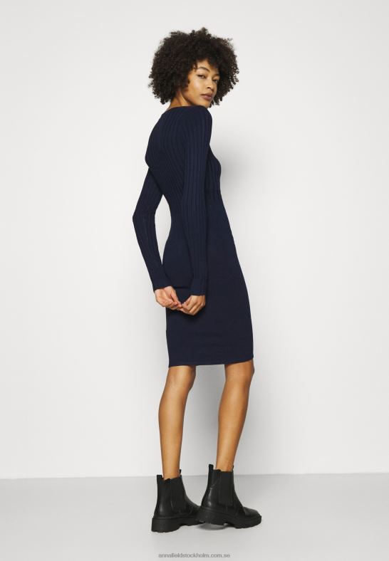 crew ausschnitt ripp top bodycon mini strickkleid shift dress mörkblå Anna Field 42BF6205 kvinnor
