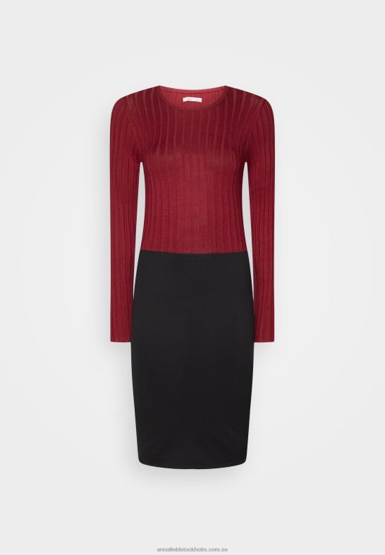 crew ausschnitt ripp top bodycon mini strickkleid shift dress mörkröd/svart Anna Field 42BF6217 kvinnor