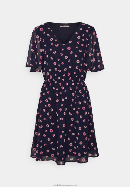 klänning med v-ringad ärm dagsklänning mörkblå/rosa Anna Field 42BF623 kvinnor