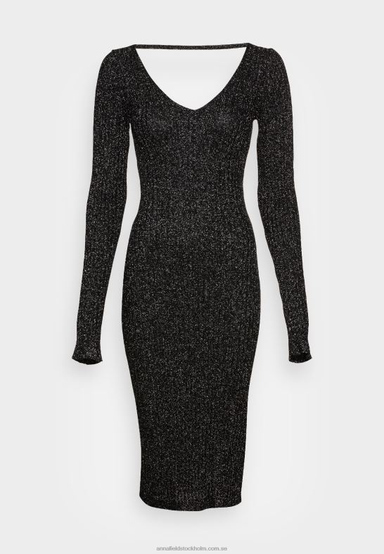 lurex v-ausschnitt midi strickkleid shift dress black Anna Field 42BF6197 kvinnor
