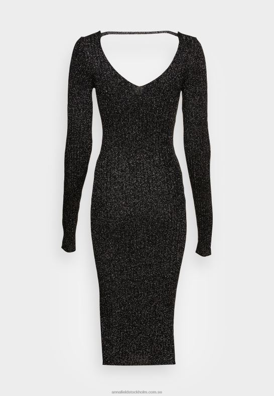 lurex v-ausschnitt midi strickkleid shift dress black Anna Field 42BF6197 kvinnor