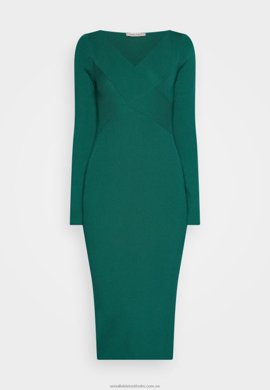 v ausschnitt bodycon midi strickkleid shift dress green Anna Field 42BF6196 kvinnor
