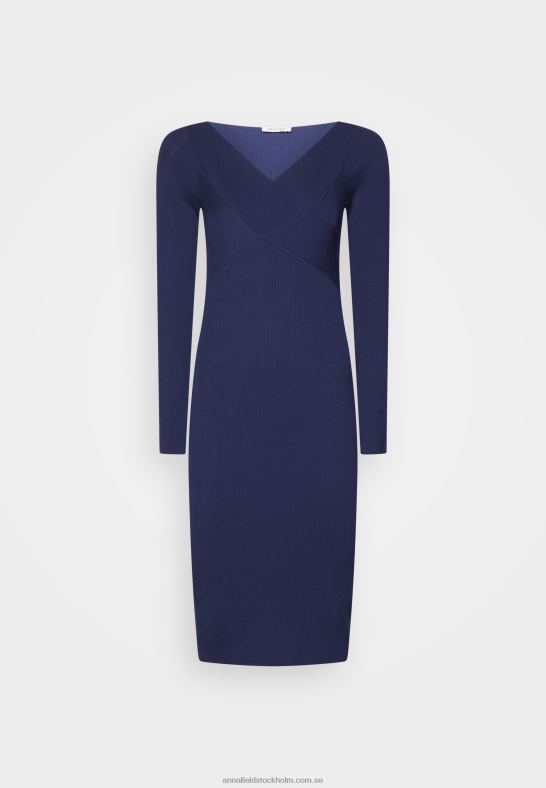 v ausschnitt bodycon midi strickkleid shift dress mörkblå Anna Field 42BF6214 kvinnor