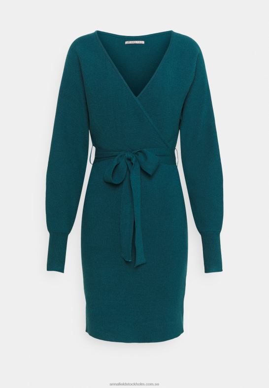 wrap v ausschnitt mini strickkleid mit grtel shift dress deep teal Anna Field 42BF6207 kvinnor
