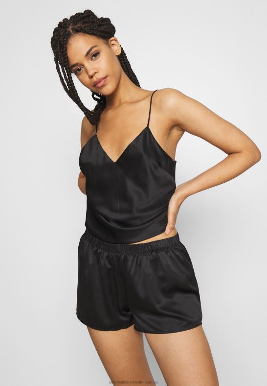 enkelt satin kort set pyjamas set svart Anna Field 42BF61068 kvinnor