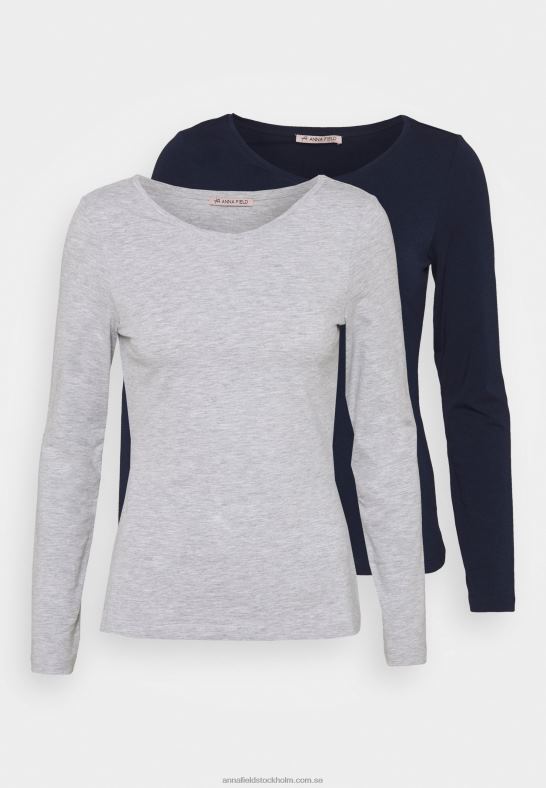 2-pack långärmad topp mörkblå/melerad ljusgrå Anna Field 42BF6522 kvinnor