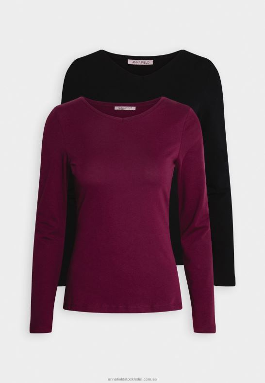 2-pack långärmad topp mörkröd/svart Anna Field 42BF6589 kvinnor