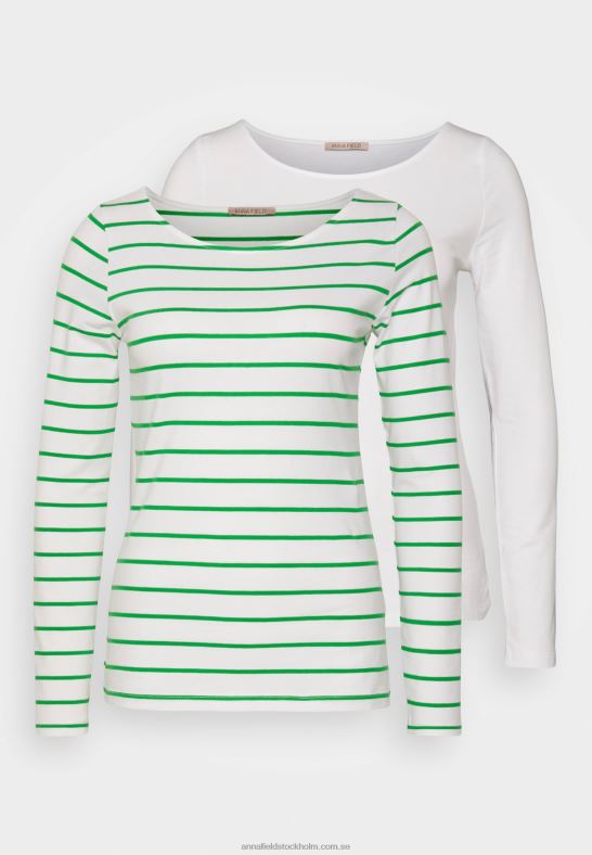 2-pack långärmad topp vit/grön Anna Field 42BF6562 kvinnor