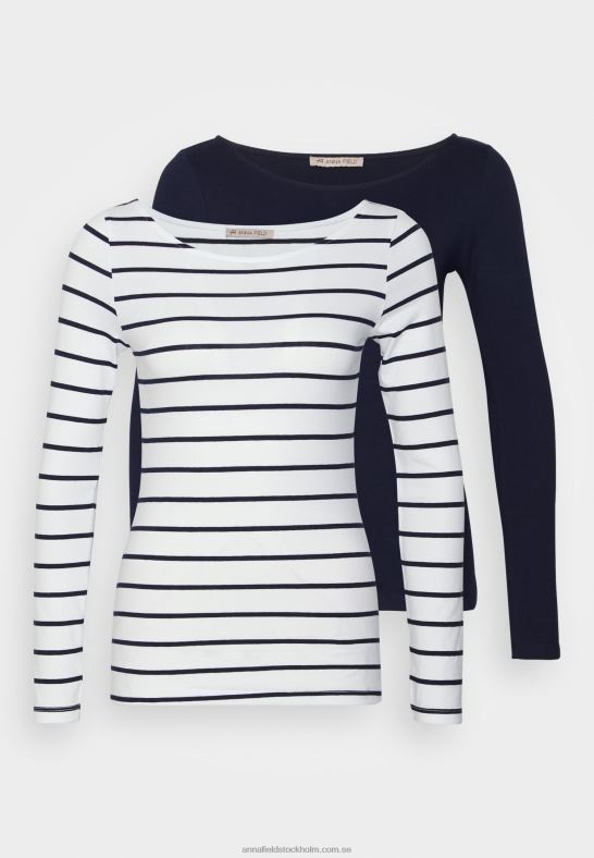 2-pack långärmad topp vit/marinblå Anna Field 42BF6587 kvinnor