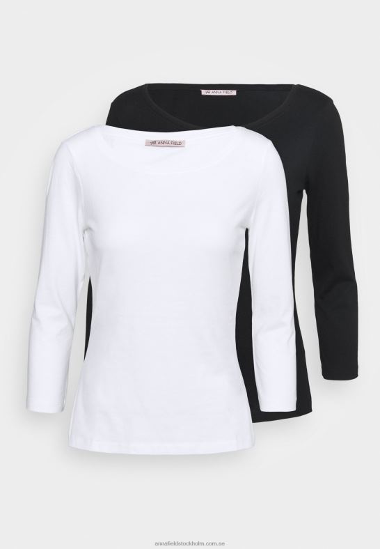 2-pack långärmad topp vit/svart Anna Field 42BF6519 kvinnor