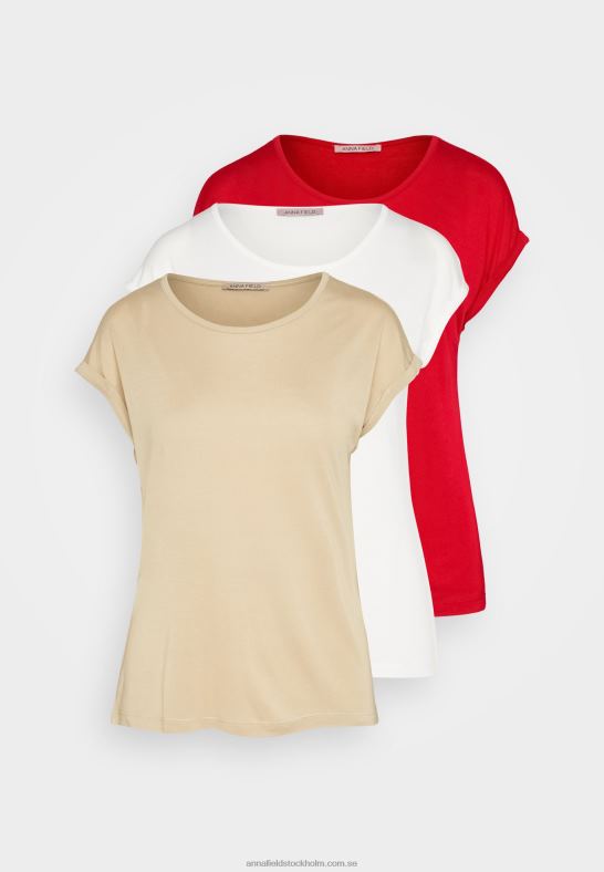 3-pack basic t-shirt beige/off-white/röd Anna Field 42BF6301 kvinnor