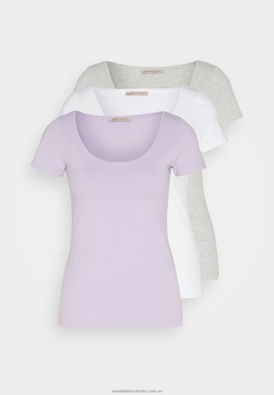 3-pack basic t-shirt lila/vit/melerad ljusgrå Anna Field 42BF6264 kvinnor