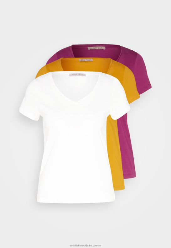 3-pack basic t-shirt mörkgul/lila/vit Anna Field 42BF6255 kvinnor