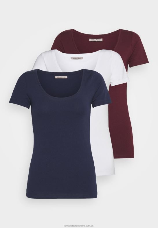 3-pack basic t-shirt mörkröd/mörkblå/vit Anna Field 42BF6330 kvinnor