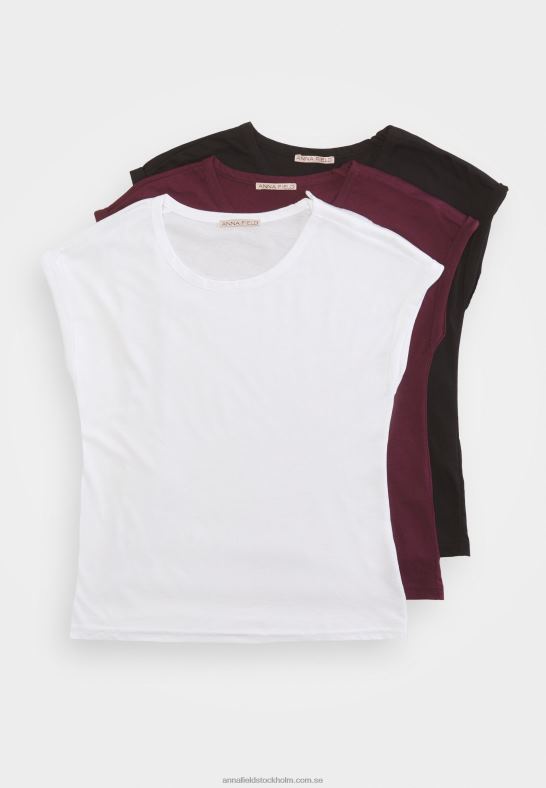 3-pack basic t-shirt mörkröd/vit/svart Anna Field 42BF6352 kvinnor