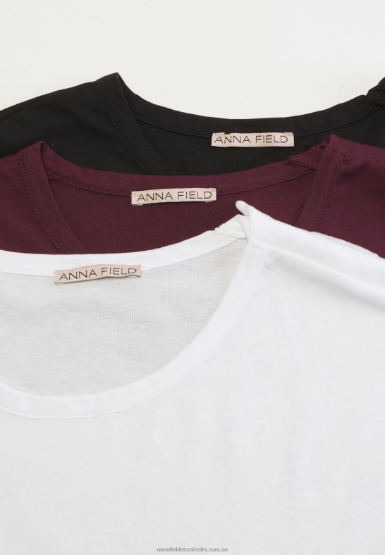 3-pack basic t-shirt mörkröd/vit/svart Anna Field 42BF6352 kvinnor
