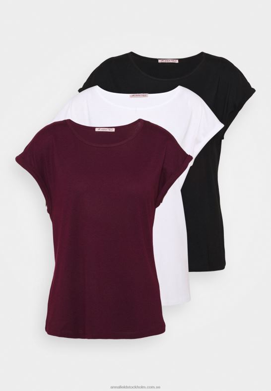 3-pack basic t-shirt svart/vit/mörkröd Anna Field 42BF6259 kvinnor