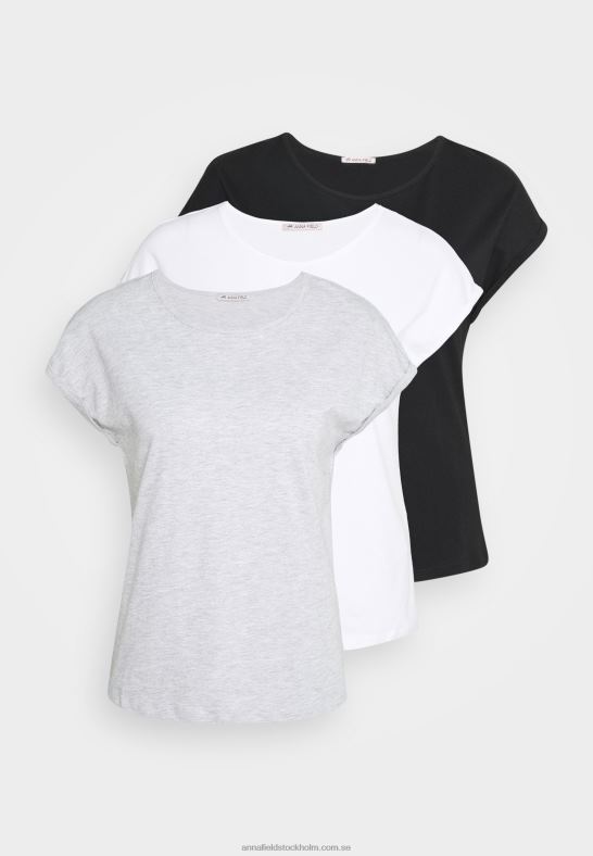 3-pack basic t-shirt svart/vit/melerad ljusgrå Anna Field 42BF6266 kvinnor