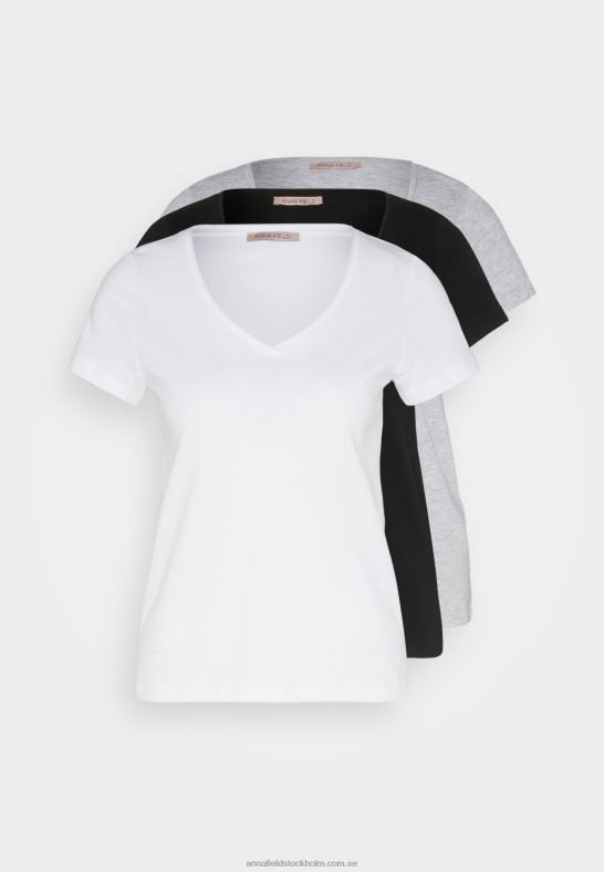 3-pack basic t-shirt svart/vit/melerad ljusgrå Anna Field 42BF6284 kvinnor