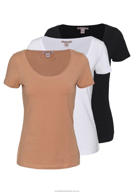 3-pack basic t-shirt vit/camel/svart Anna Field 42BF6380 kvinnor