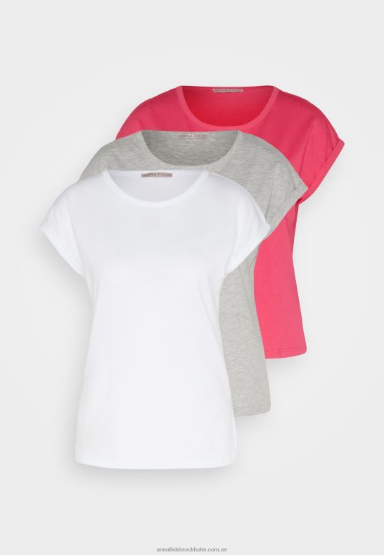 3-pack basic t-shirt vit/melerad ljusgrå Anna Field 42BF6344 kvinnor
