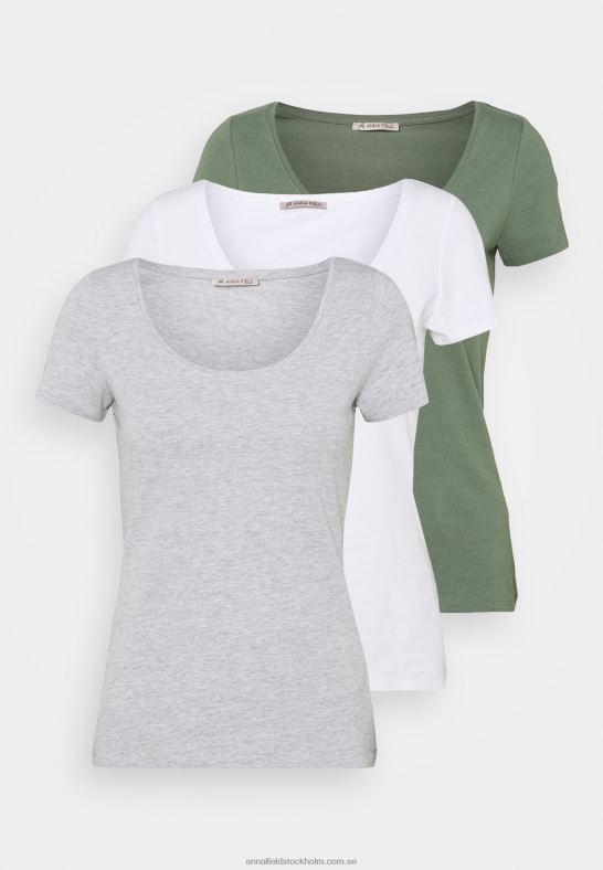 3-pack basic t-shirt vit/melerad ljusgrå/ljusgrön Anna Field 42BF6342 kvinnor