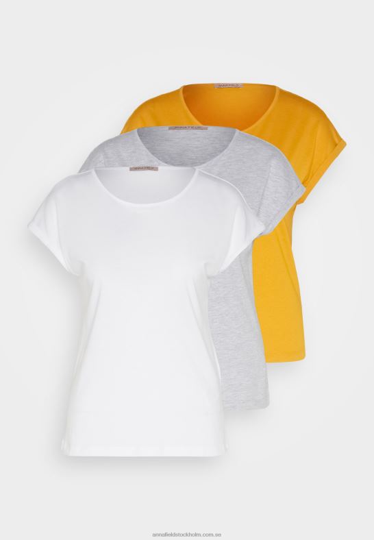 3-pack basic t-shirt vit/melerad ljusgrå/mörkgul Anna Field 42BF6308 kvinnor