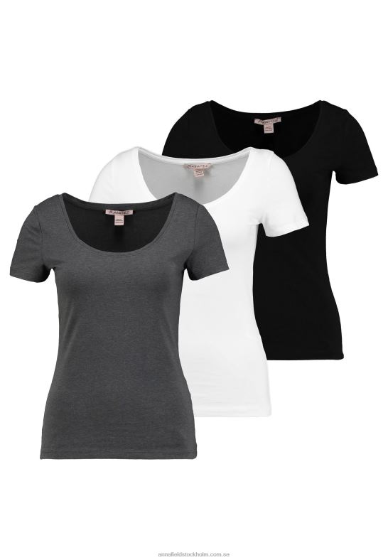3-pack basic t-shirt vit/svart/mörkgrå Anna Field 42BF6312 kvinnor