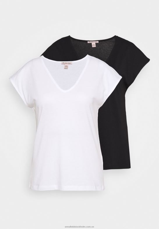 basic v-neck drop shoulder 2 pack basic t-shirt svart/vit Anna Field 42BF6261 kvinnor