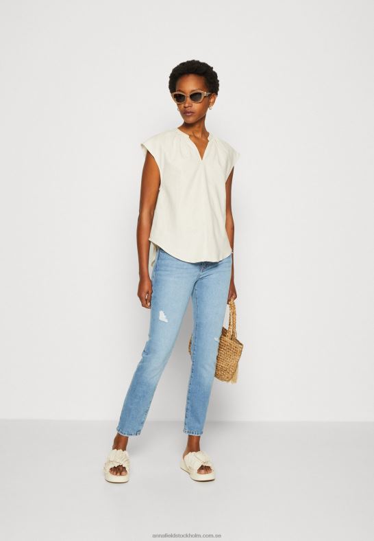t-shirt med skjorttryck i linnemix beige Anna Field 42BF6336 kvinnor