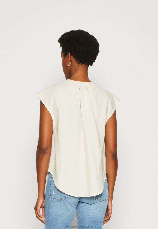 t-shirt med skjorttryck i linnemix beige Anna Field 42BF6336 kvinnor