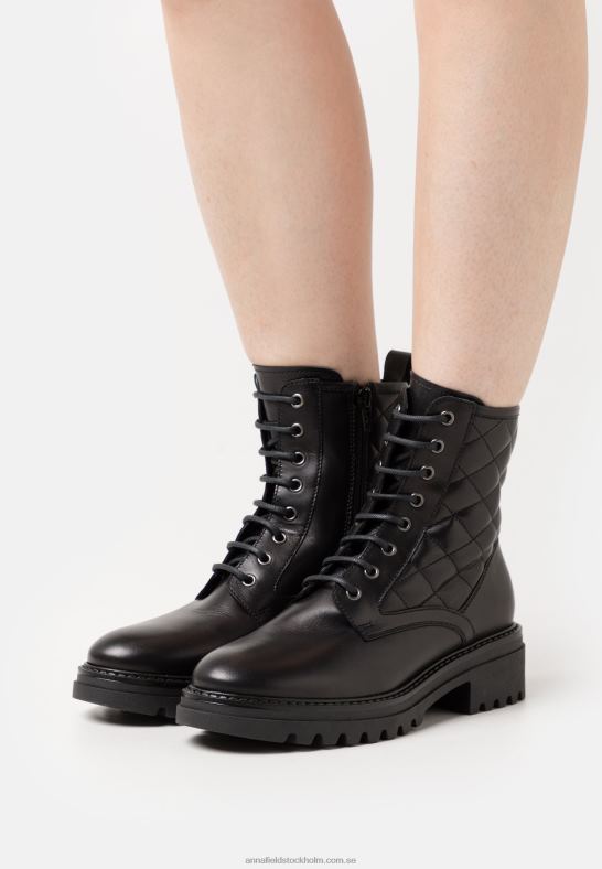 ankelboots med snörning i läder svarta Anna Field 42BF62026 kvinnor