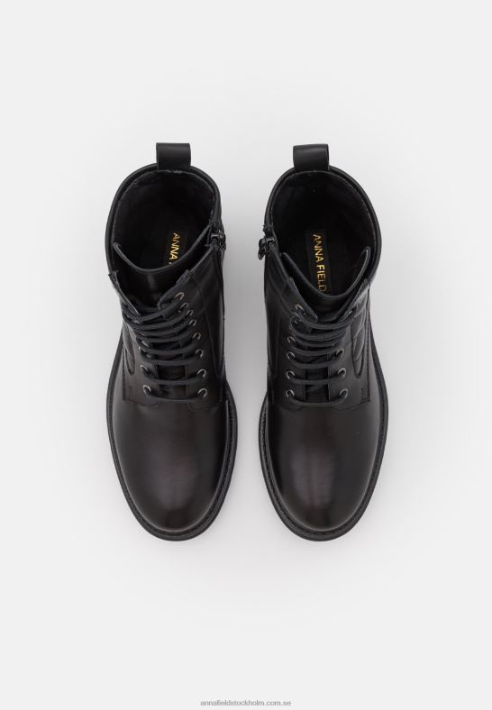 ankelboots med snörning i läder svarta Anna Field 42BF62026 kvinnor