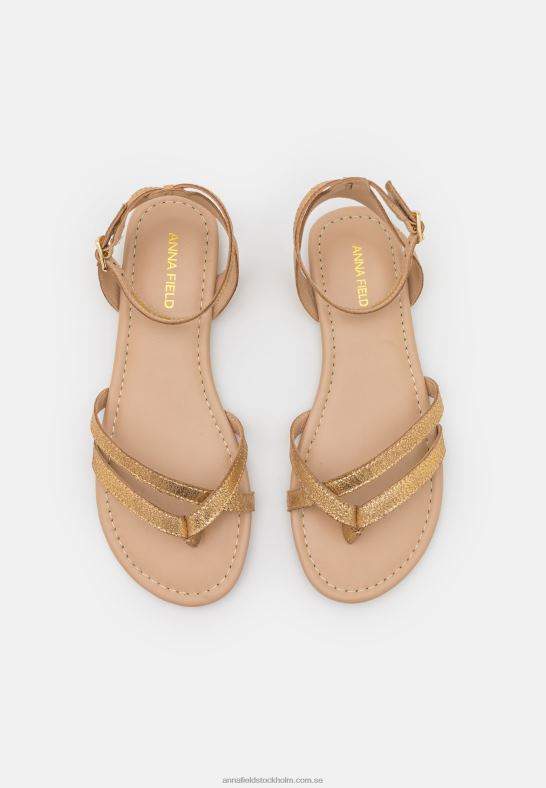 läder t-bar sandaler guld Anna Field 42BF61529 kvinnor