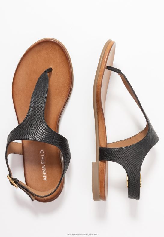 läder t-bar sandaler svarta Anna Field 42BF61521 kvinnor