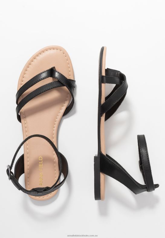 läder t-bar sandaler svarta Anna Field 42BF61523 kvinnor