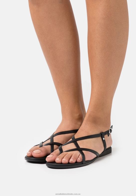 läder t-bar sandaler svarta Anna Field 42BF61532 kvinnor