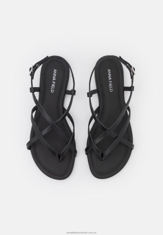 läder t-bar sandaler svarta Anna Field 42BF61532 kvinnor