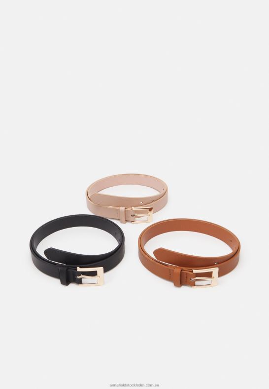 3-pack bälte svart/cognac/rosa Anna Field 42BF62726 kvinnor